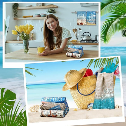 Breling Set of 6 Summer Beach Kitchen Towels Vintage Themed Dish Towel Bathroom