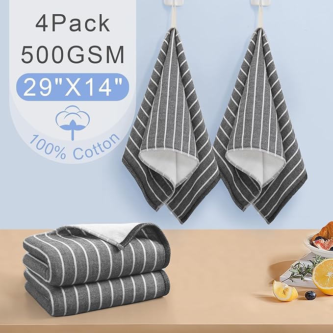 VOOVA & MOVAS 4-Piece Striped Cotton Hand Towels