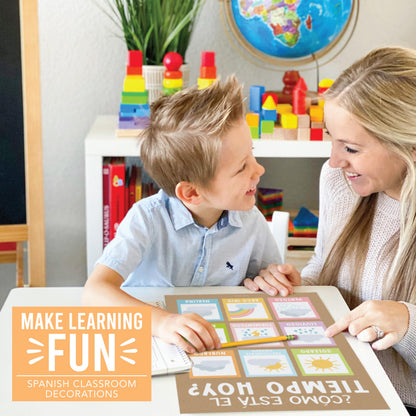 Hadley Designs Spanish Posters for Classroom - 12 Bilingual Educational Posters for Spanish Classroom Decorations Must Haves, Calendario y Alfabeto en Español Para la Pared, Kraft Teacher Supplies