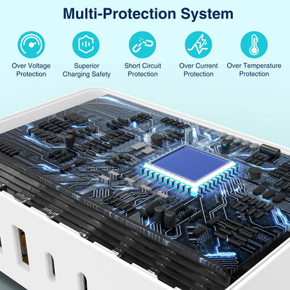 QZIIW 200W GaN III USB C Charging Station, 8-Port (4C+4A) Fast Charger Hub, Universal Wall Charger Block for iPhone 17/16/15/14 Pro Max, iPad, Samsung Galaxy Note, Pixel, Laptops & More