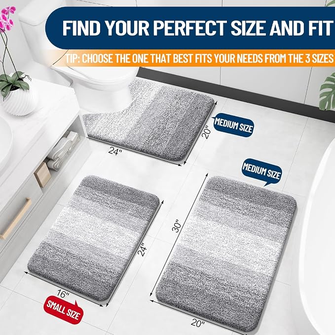 OLANLY Small Bathroom Rugs Mat 24x16, Extra Soft Absorbent Microfiber Bath Rugs, Rubber Backing, Quick Dry, Washable Bath Mats for Bathroom Floor, Tub and Shower, Home Decor Accessories, Light Grey