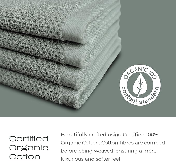 Luxury Silver-Infused Sage Green Washcloth Set of 4, 12.9"x12.9"