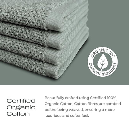 Luxury Silver-Infused Sage Green Washcloth Set of 4, 12.9"x12.9"