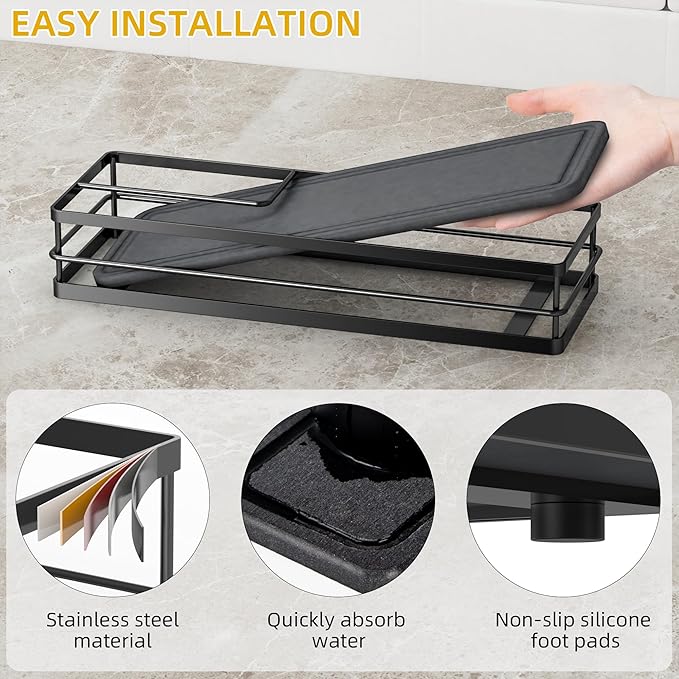 Sink Caddy Organizer with Water Absorbing Stone Tray, Instant Dry Sponge Holder