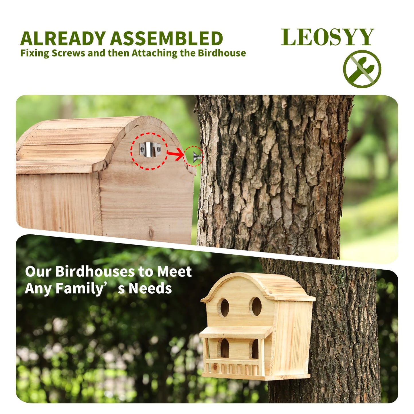 Bird Houses for Outside, 4 Hole Wooden Birdhouse for Outdoor Large Hanging Bird House Backyard Birding & Wildlife Humming Bird Houses (Four Hole)