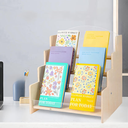 Kesiya Greeting Card Display Stand , Acrylic Sticker Display Holder for Vendors, Counter Retail Display Rack , 4-Tiered Wooden/Acrylic Display stand for postcard /Brochure/Photos/Picture