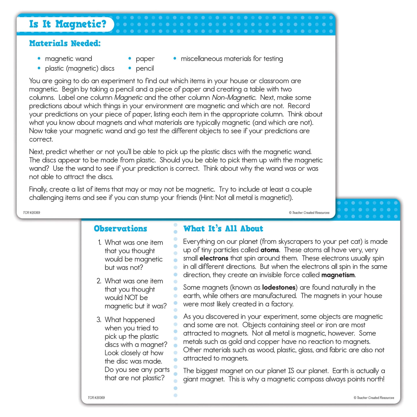 Teacher Created Resources Up-Close Science: Magnetic Wands, Rings & Discs Activity Set (TCR20369)