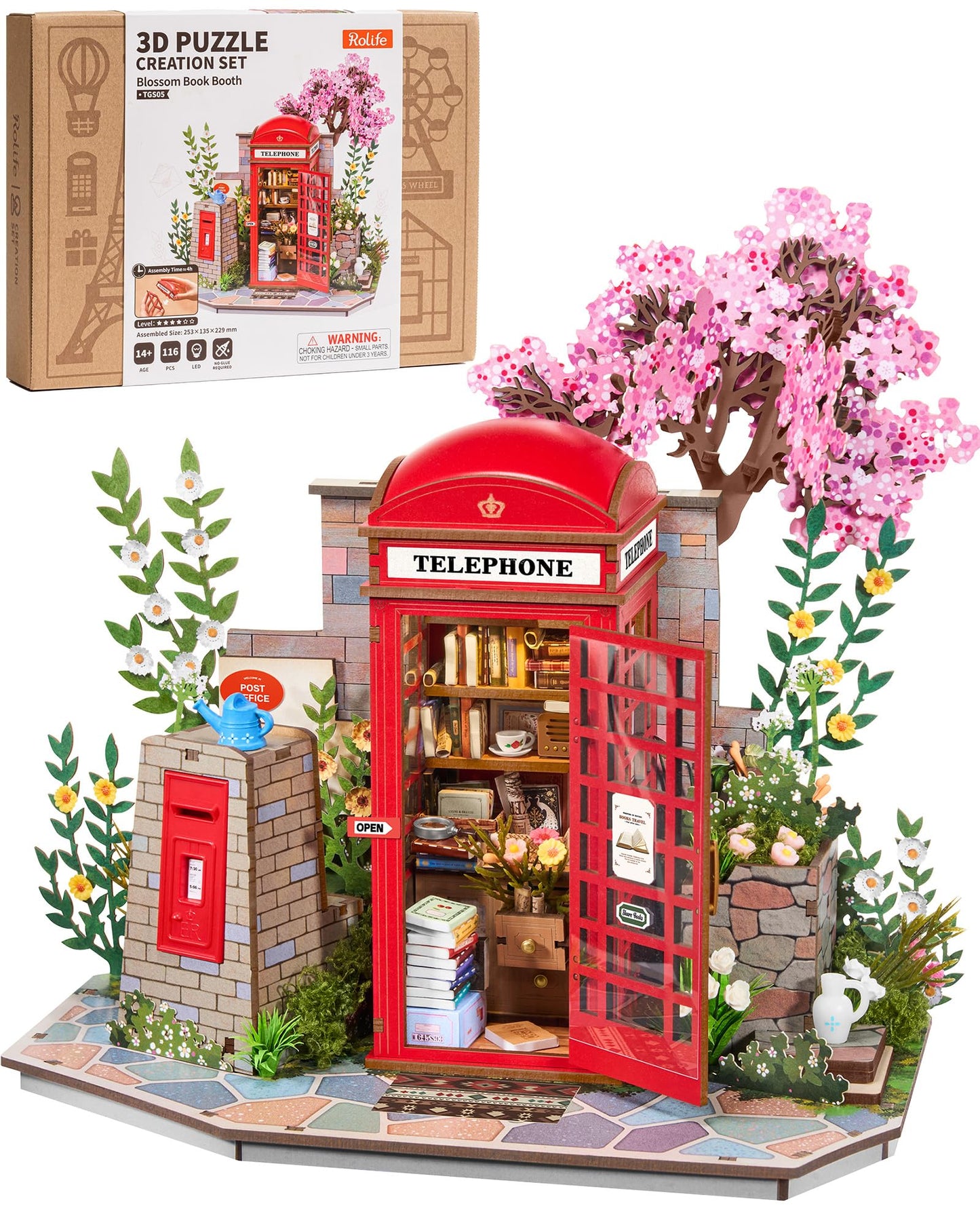 Rolife 3D Puzzles for Adults Blossom Book Booth, Toy Model Building Set for Adults for Table Toys & Home Decor, Creative Birthday Gift for Girls&Boys (116 PCS)