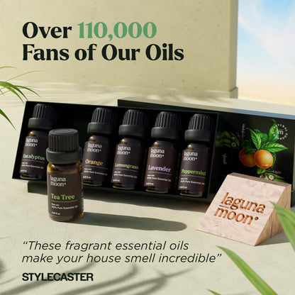 Lagunamoon Essential Oils Set - Top 6 Blends for Diffusers, Home Care, Candle Making Scents, Fragrance, Aromatherapy, Humidifiers, Gifts - Peppermint, Tea Tree, Lavender, Eucalyptus, Orange (10mL)