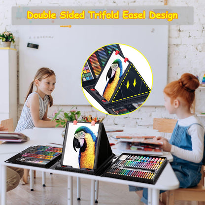 Art Supplies, 272 Pack Art Set Drawing Kit for Girls Boys Teens Artist, Deluxe Gift Art Box with Trifold Easel, Origami Paper, Coloring Book, Drawing Pad, Pastels, Crayons, Pencils, Watercolors(Black)