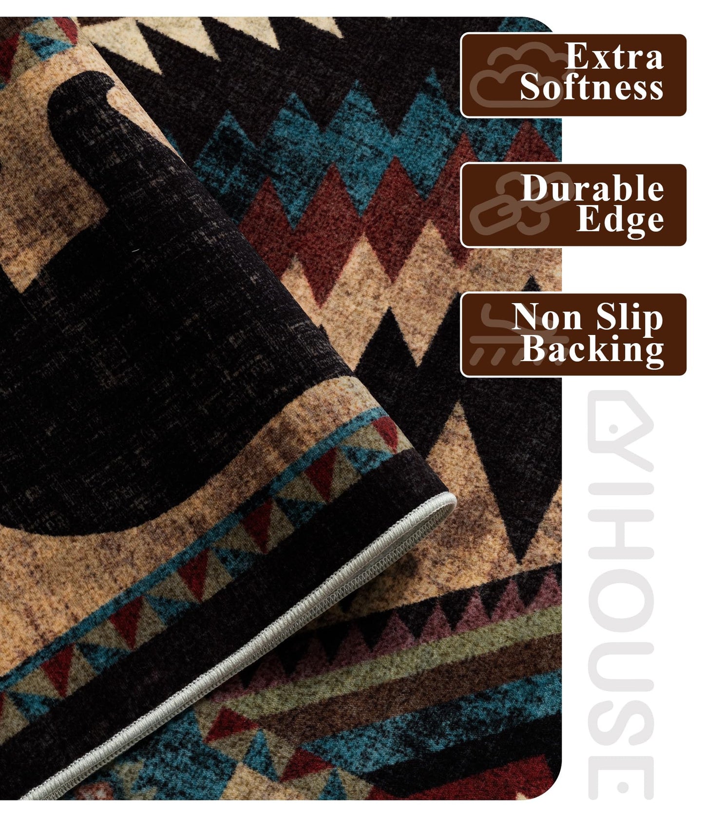 YIHOUSE Rustic Cabin Area Rug 4x6,Machine Washable Lodge Bear Rug,Non-Slip Low Pile Print Pattern Western Aztec Rug for Living Room Bedroom