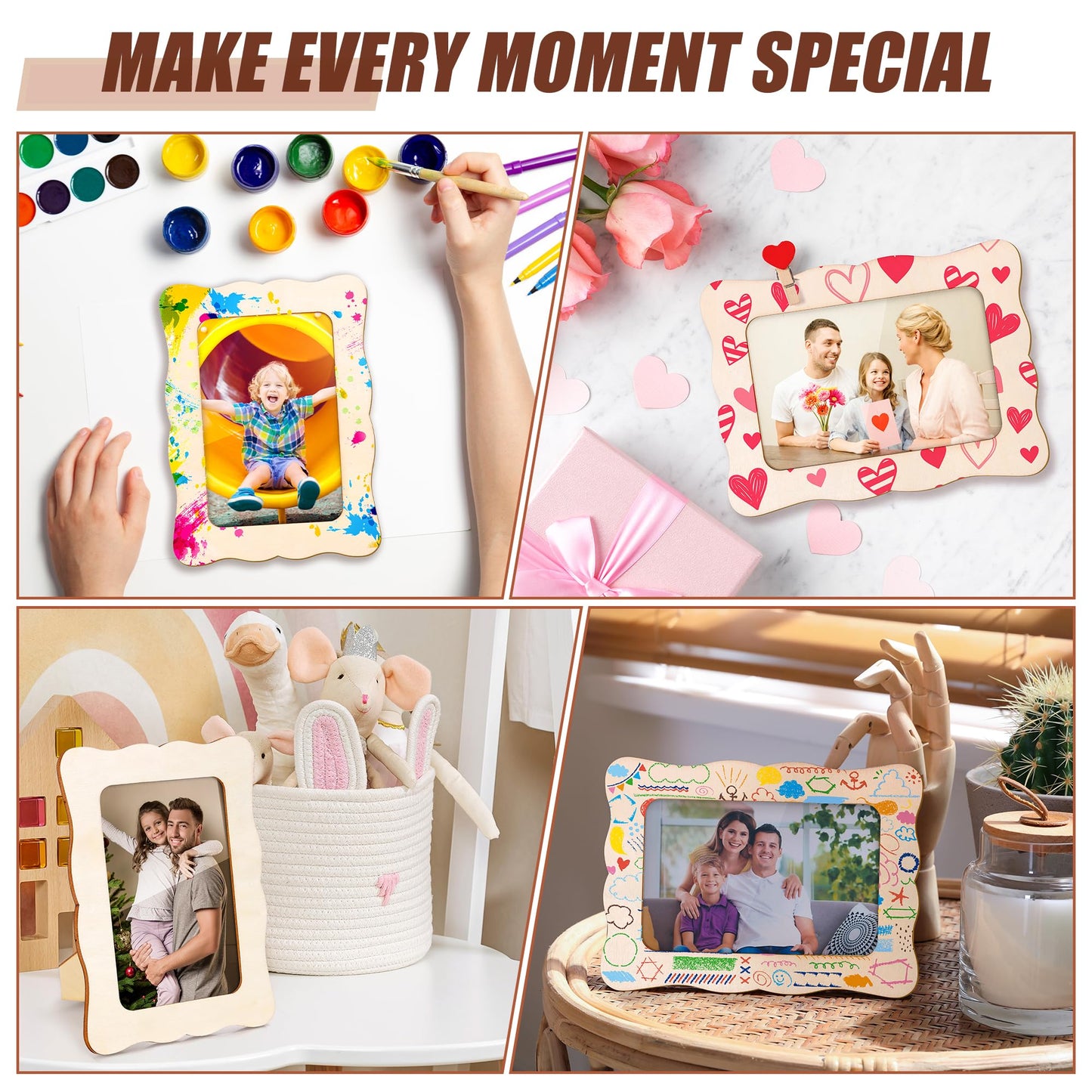 Fovths 30 Pieces Wooden Picture Frame Unfinished Wood Photo Frames 4x6 Inch Wavy Edge DIY Picture Frame Set with PVC Cover for Photos Postcard Craft DIY Art Projects, Home Decor