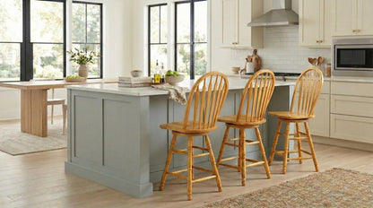 Sunset Trading Selections 24" Counter Height Swivel Barstool | Farmhouse Country Cottage Windsor Arrowback Café Stool | Light Oak Solid Wood | Dining Room Kitchen Home Bar Furniture