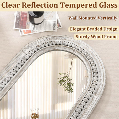 MWAZZLL Wall Mirror Full Length with Beaded Framed Arch Rustic Wood Floor Mirrors Decrorative Large 47"x16" for Bedroom Bathroom Living Room Entryway Dressing Room White