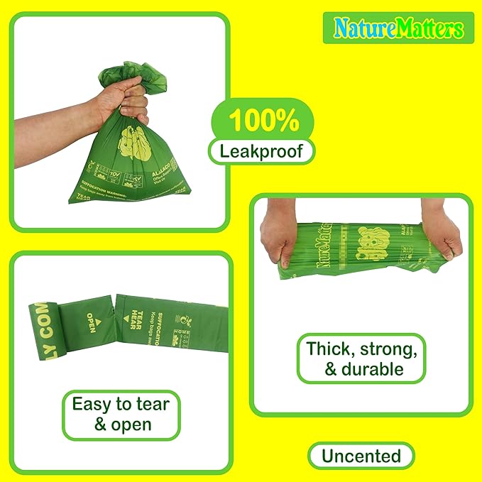 Cornstarch-Based Dog Waste Bags – TÜV Austria Certified Materials | Strong & Leakproof | Eco-Friendly Pet Cleanup | 10% Donated to Charity | 270 Count