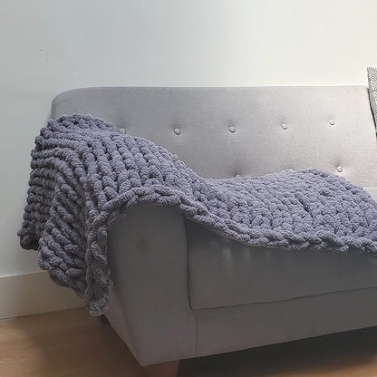 Adyrescia Chunky Knit Blanket Throw | 100% Hand Knit with Jumbo Chenille Yarn (30"x40", Lilac Gray)