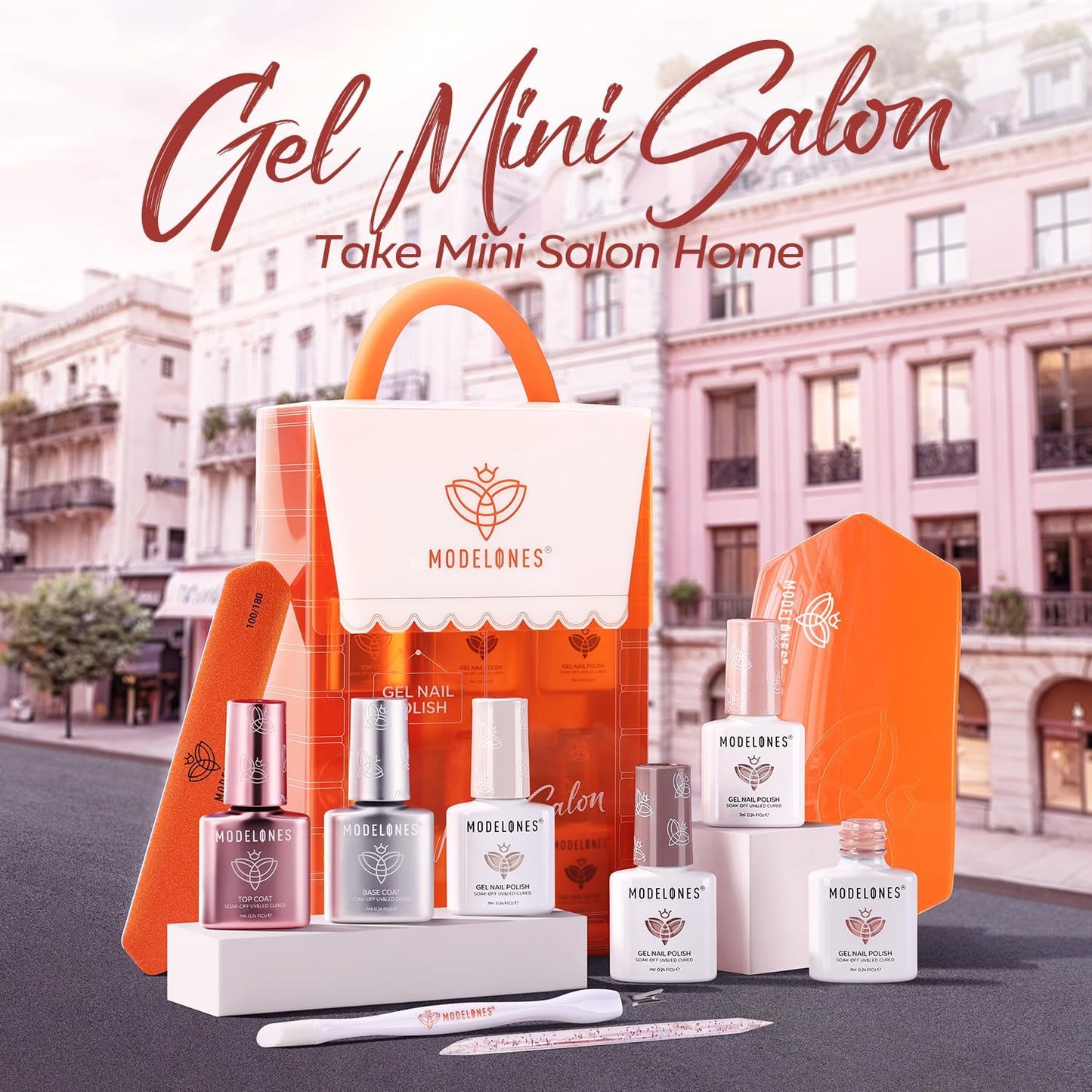 Modelones Gel Nail Polish Kit with UV Light, Milky White Nude Glitter Pink Red Gold Fall Metallic Manicure Set with Base Top Coat Star Stickers 4 Colors Gel Mini Salon Nail Art Gift for Women Girl