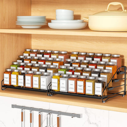 4 Tier Spice Rack for Cabinet, Spice Rack Organizer, Depth Adjustable Spice Holder for Countertop, Cupboard, Pantry, Seasoning Shelf, Metal, Black (1 Pack)