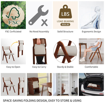 YOPTO Folding Wooden Chairs Set of 2 with Padded Seat,Portable Dining Chairs W/Ergonomically Designed Back and Cushion,for Dining Room,Restaurant,Kitchen,Office