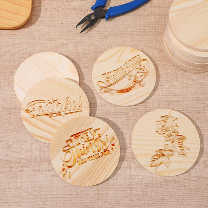 HJZHII 100 Pcs Unfinished Wood Coasters, 4 Inch Blank Wooden Coaster with Non Slip Foam Pad for DIY Stained Drawing Painting Wood Crafts Engraving Home Decoration Supplies(Round)