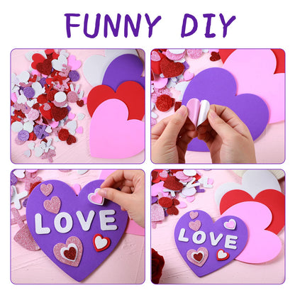 24 Sets Valentine's Day Large Foam Hearts for Crafts 6 Inch Self Adhesive Foam Stickers Hearts Shape for Valentines Day DIY Party Favors Decorations Teacher Supplies