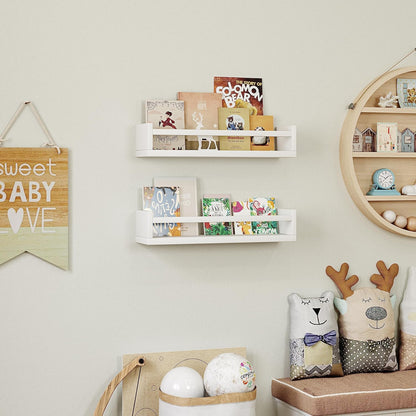 Onlysky Set of 4 Wall-Mounted Kid's Bookshelf - White Floating Nursery Book Shelves - Durable Wood Construction - Ideal for Nursery Decor, Kids Room, Toy Storage