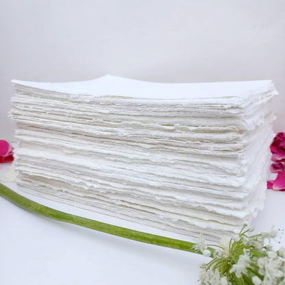 E-Tailor Handmade Paper Mixed Media Deckle Edge Blank Loose Leaf for Watercolor, Writers, Invitations, Crafts Package of 50-Thick 150 GSM-Ivory White (2x3)