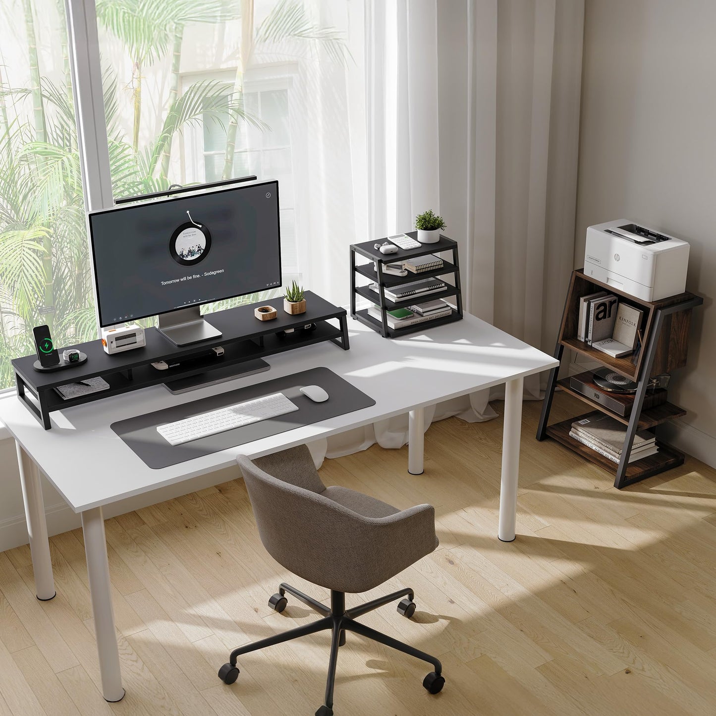 Fenge Dual Monitor Stand Riser & 4 Tier Desktop Organizer, Black