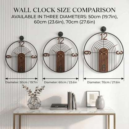 VIVIFLYSE Modern Large Walnut Dial Wall Clock, Wood Metal Frame Silent Non Ticking Wall Clocks Decoration for Living Room, Bedroom, Kitchen, Study, Handmade Home Decor Present Idea, 22 Inch