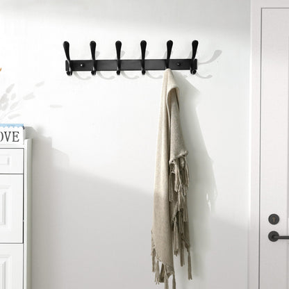 SKOLOO Coat Rack Wall Mounted - 6 Hooks, Heavy Duty, Stainless Steel, Metal Wall Hanger, Sturdy Coat Hooks for Hanging Coats, Jacket, Clothes, Hats - Black