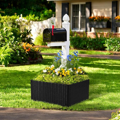 SUNNYPARK Mailbox Post Wrap Planter Box 24x24x12inch | Handmade All-Weather PE Rattan, Easy Assembly, Fits for 4x4 6x6 Posts, Flower Planter Box Decorative for Mailbox Post Outside