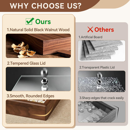 Vwixkuxx Black Walnut Wooden Earring Box, 40 Pairs Earrings Natural Solid Wood Jewelry Organizer Tray with Clear Glass Lid, Desktop Velvet Lined Holder Display Case for Women Girls Gifts for Mom.