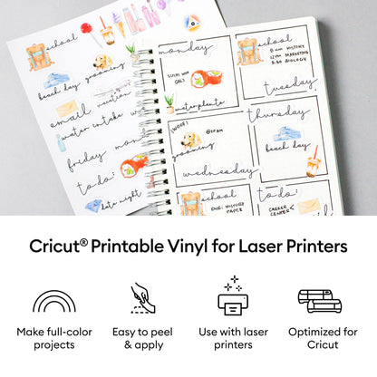 Cricut Vinyl Sticker Paper (25 White Sheets, 8.5x11), Printable Stickers for Laser Printer - Compatible with Cricut Maker, Explore, & Joy Xtra Machines