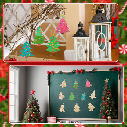 Blueweenly 24 Sets Christmas Craft Painting Kits for Kid DIY Wooden Christmas Tree Ornaments with Greeting Cards to Paint Cutouts Crafts Decorations Art Craft for Classroom Holiday Activities Party