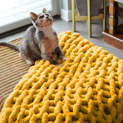 Adyrescia Chunky Knit Blanket Throw | 100% Hand Knit with Jumbo Chenille Yarn (30"x40", Harvest Yellow)