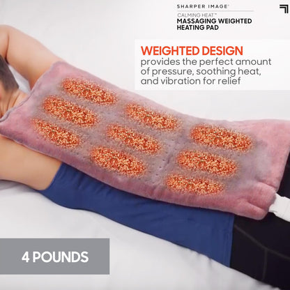 Calming Heat Massaging Weighted Heating Pad by Sharper Image- Electric Heating Pad with Massaging Vibrations, Auto-Off,12 Settings- 3 Heat, 9 Massage- 27 Relaxing Combinations, 12” x 24”, 4lbs