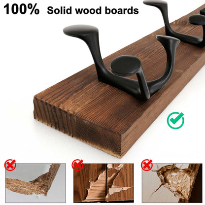 WEBI Coat Rack Wall Mount,24" Solid Wood Coat Hooks Wall Mounted Coat Hanger,16" Hole to Hole,Heavy Duty Hook Rack,4 Triple Hooks for Hanging Coats,Jacket,Hat,Backpack,Farmhouse,Brown