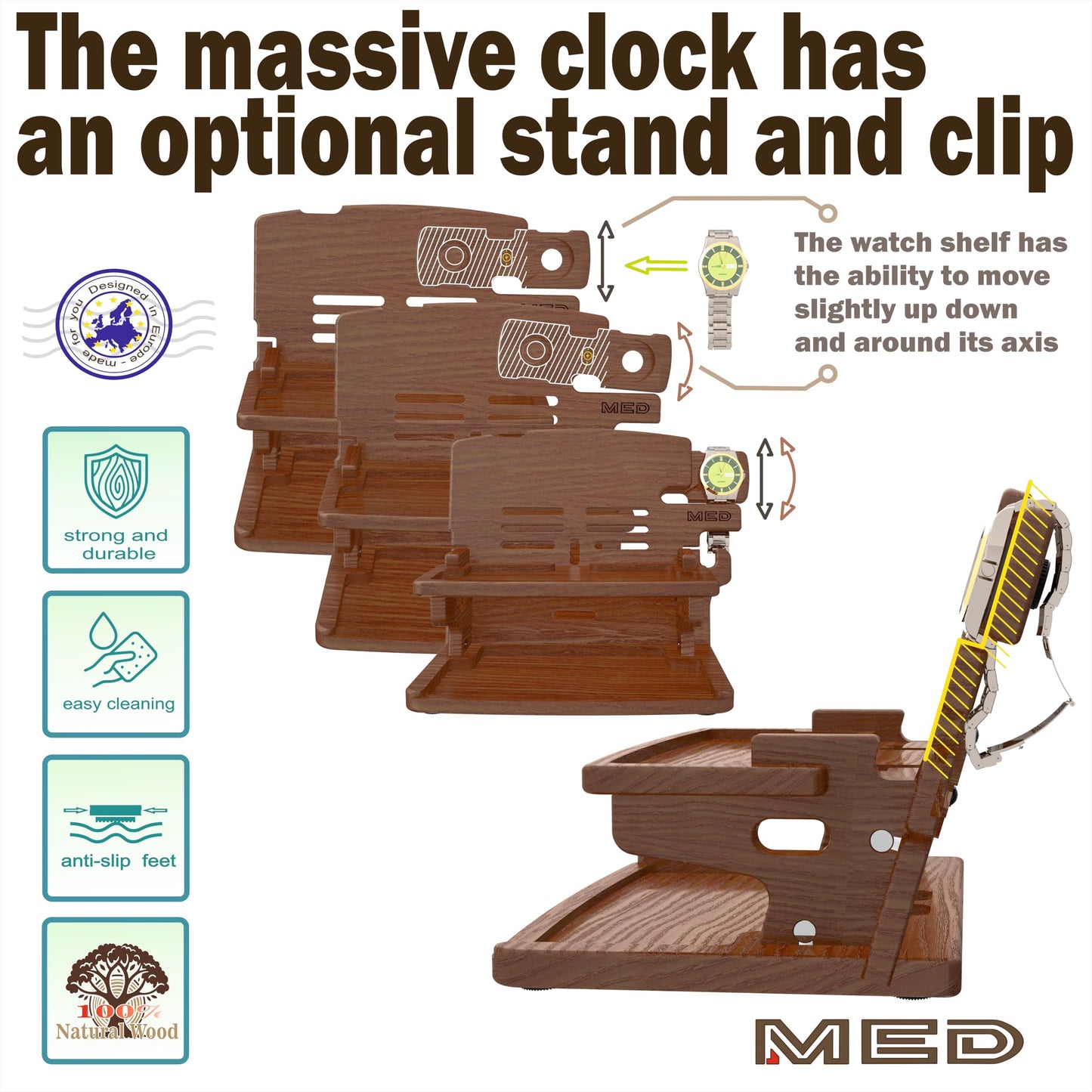 MED Wood Phone Docking Station for Men – Nightstand Organizer & Charging Station for Multiple Devices – Birthday Gift for Husband Dad, Father's Day – Holds Phone, Watch, Wallet, Keys (Dark Walnut)