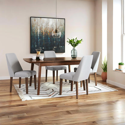 Signature Design by Ashley Lyncott Dining Chairs Set of 2, Mid Century Modern Style, Solid Wood Frame with Light Gray Polyester Upholstery, for Casual Kitchen and Dining Room Spaces, Medium Brown