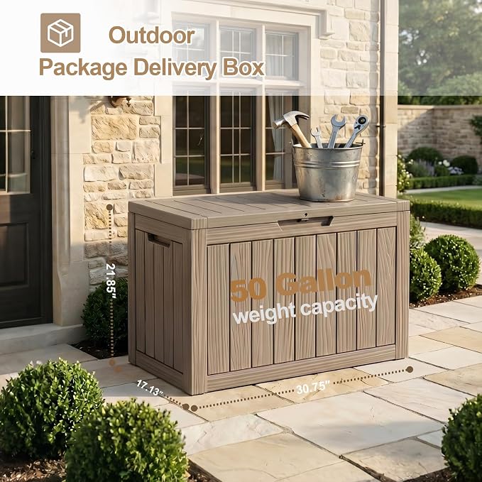 50 Gallon Package Delivery Boxes for Outside, Package Delivery Box with Lockable Secure, Waterproof for Garden, Backyard, Patio & Lawn, Grey