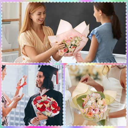 Trandraft 368 Pcs Wedding Birthday Anniversary Flower Bouquet Wrapping Paper Kit Flower Bouquet Accessories Flowers Supplies, 3D Butterfly Pin Ribbon Bow for Florist DIY Craft(Fresh,Lovely Color)