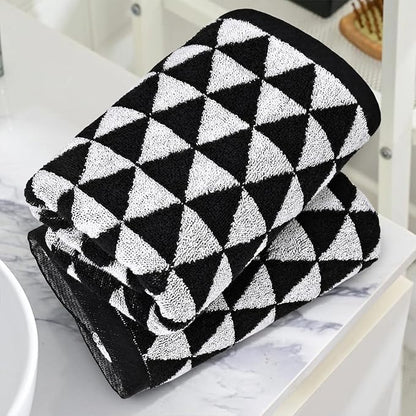 Black Hand Towels for Bathroom & Kitchen, 2 Pack Cotton Quick Dry Towels for