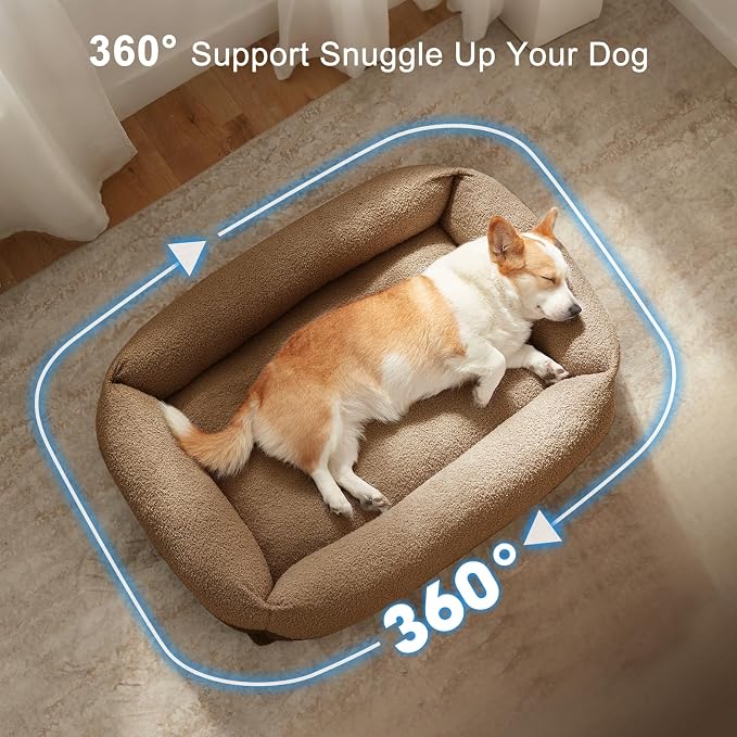 FURTIME Washable Dog Bed Medium Large Size Dogs, Rectangle Comfy Fluffy Pet Bed, Removable Zipper Cover Machine Wash, Soft Orthopedic Bed Durable Pet Cuddler with Anti-Slip Bottom,30"x24"x8",Brown
