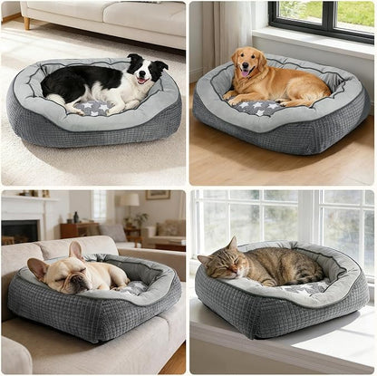 Dog Beds for Small Medium Dogs & Cats. Washable Pet Bed, Orthopedic Dog Sofa Bed, Soft Calming Sleeping Warming Puppy Bed (Star-Grey, Small-(20’’x 19’’x 6’’))