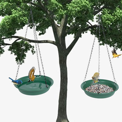 VUWEZ Hanging Bird Feeder & BirdBath for Outdoors, Wild Bird Feeders Tray, Hanging Birdbaths Trays for Outside, Cardinal, Blue Jay, Crow, Birdfeeders Outside (8", 1 Pcs with Hole & 1 Pcs No Hole)
