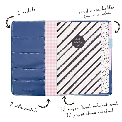 Pukka Pad, Carpe Diem Refillable Traveler’s Notebook Cover – Faux Leather Portfolio with Blank and Lined Notepads – Includes 6 Pockets, Pen Loop, and Elastic Closure – 8.5 x 5.5 Inches, Ditsy Floral