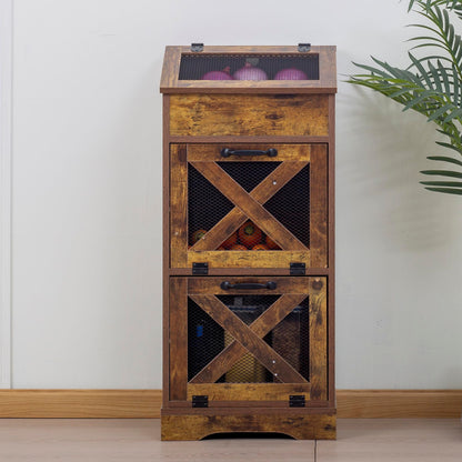 TDLEAYYD Potato Storage Bin Wooden Bread Box, Mid Century Modern Vegetable Storage Box with Lid, Farmhouse Potato and Onion Storage Cabinet for Kitchen,Brown