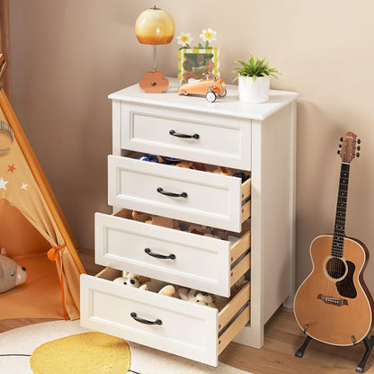 Gizoon Dresser for Bedroom with 4 Drawers Wooden Chest of Drawers for Closet Dresser Storage Unit Organizer for Hallway Living Room and Office, White, Painted