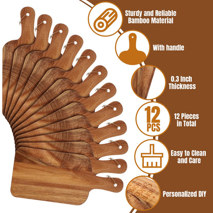 Patelai 12 Packs Acacia Wooden Cutting Board Set with Handles Large 15 x 7 Inch Kitchen Serving Plain Chopping Board Bulk Gifts for Christmas Vegetables Meat Pizza Cheese Fruit Bread