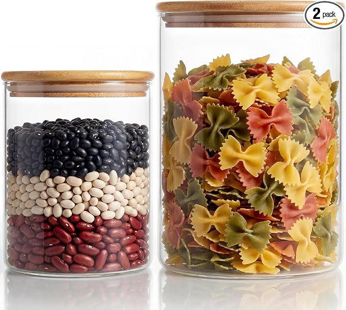 HomArtist Extra Large Glass Flour and Sugar Storage Containers with Airtight lid,105 floz x1 & 48 floz x1 [Set of 2] Big Glass Jars with Bamboo Lids, Air Tight Food Jar for Cereal, Pasta, Rice, Coffee